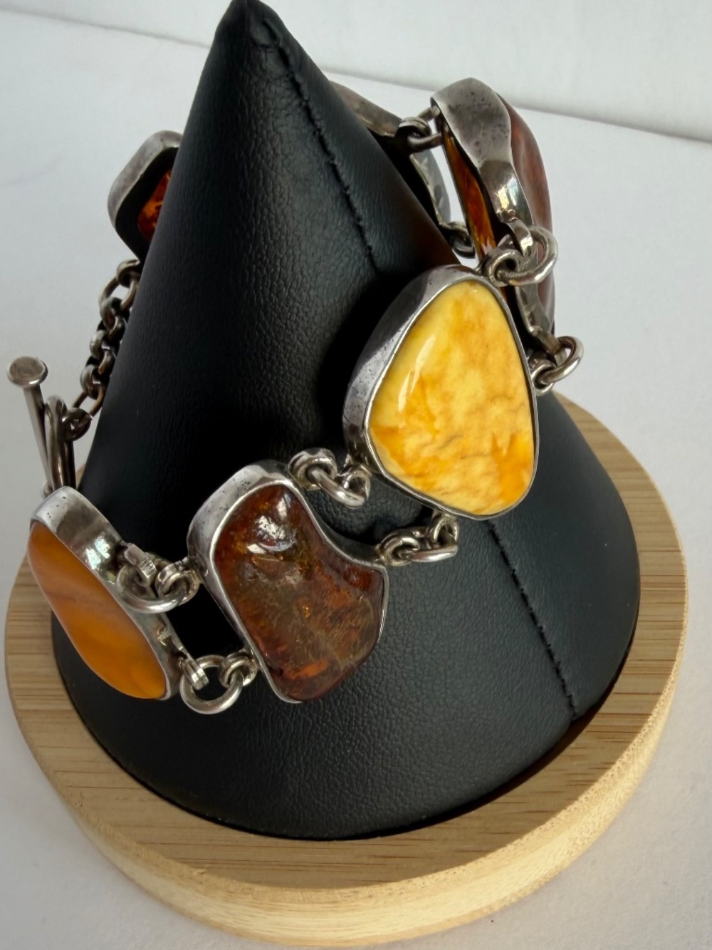 Amber Bracelet Set in Sterling Silver Cabochon Settings